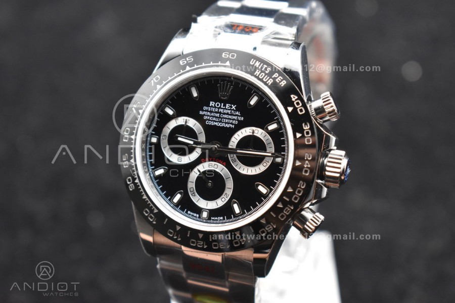 Daytona SS TWF Black Ceramic Bezel Black Dial on SS Bracelet A7750