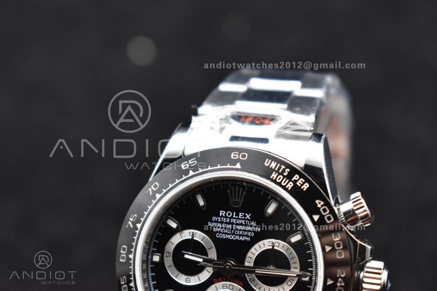 Daytona SS TWF Black Ceramic Bezel Black Dial on SS Bracelet A7750