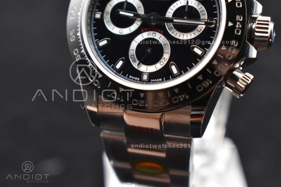 Daytona SS TWF Black Ceramic Bezel Black Dial on SS Bracelet A7750