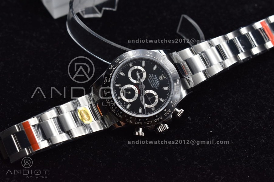 Daytona SS TWF Black Ceramic Bezel Black Dial on SS Bracelet A7750