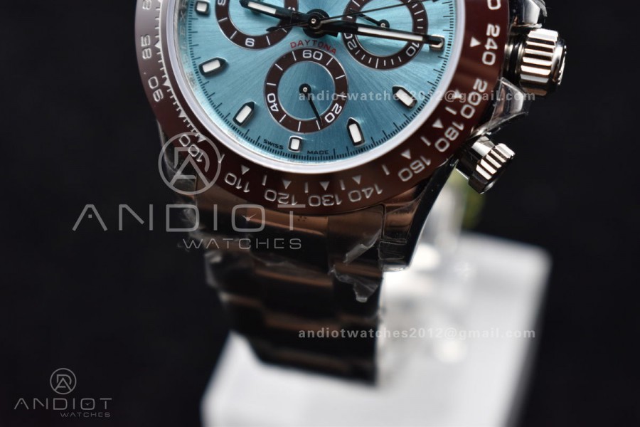 Daytona SS TWF Brown Ceramic Bezel Blue Dial on SS Bracelet A7750