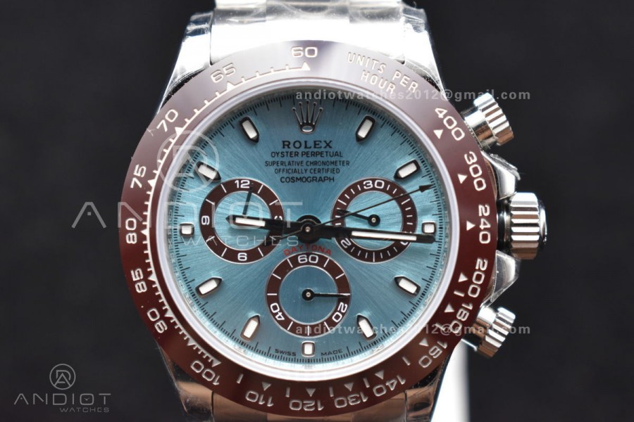 Daytona SS TWF Brown Ceramic Bezel Blue Dial on SS Bracelet A7750