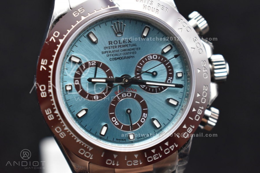 Daytona SS TWF Brown Ceramic Bezel Blue Dial on SS Bracelet A7750