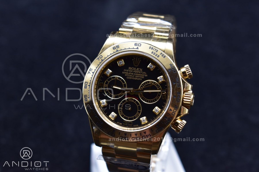 Daytona 116508 Clean 1:1 Best Edition Black/YG Dial On YG Bracelet SA4130