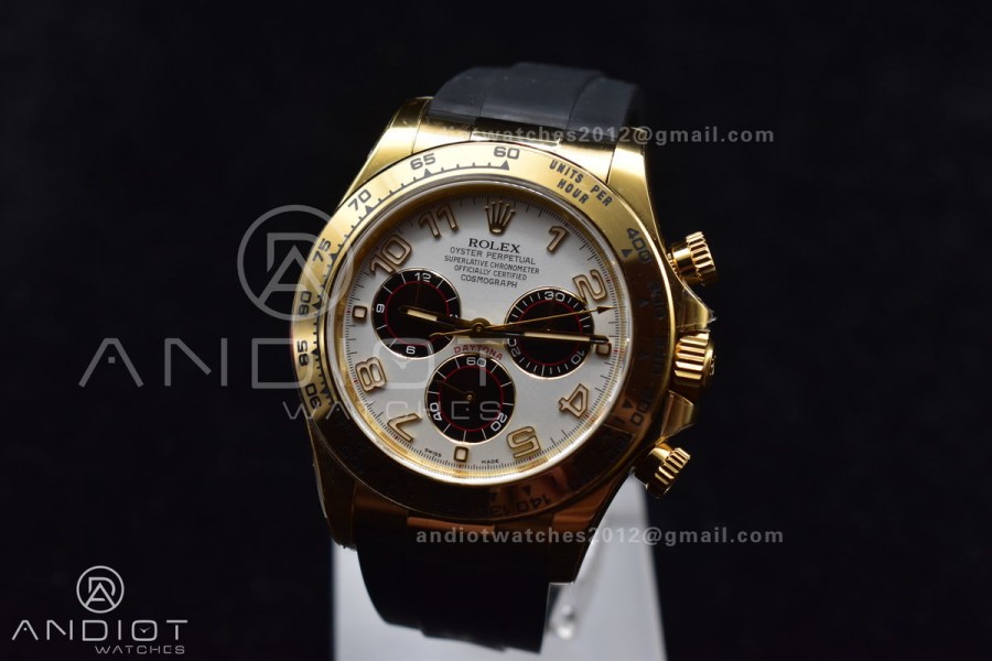 Daytona 116519 Clean 1:1 Best Edition 904L SS Case Gold/Black Dial On Rubber Strap SA4130 V2