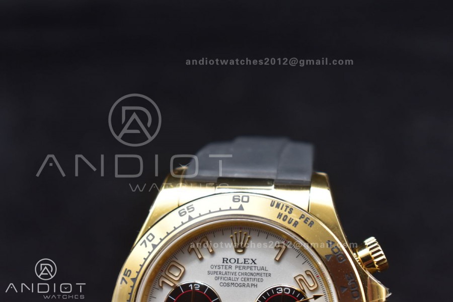 Daytona 116519 Clean 1:1 Best Edition 904L SS Case Gold/Black Dial On Rubber Strap SA4130 V2