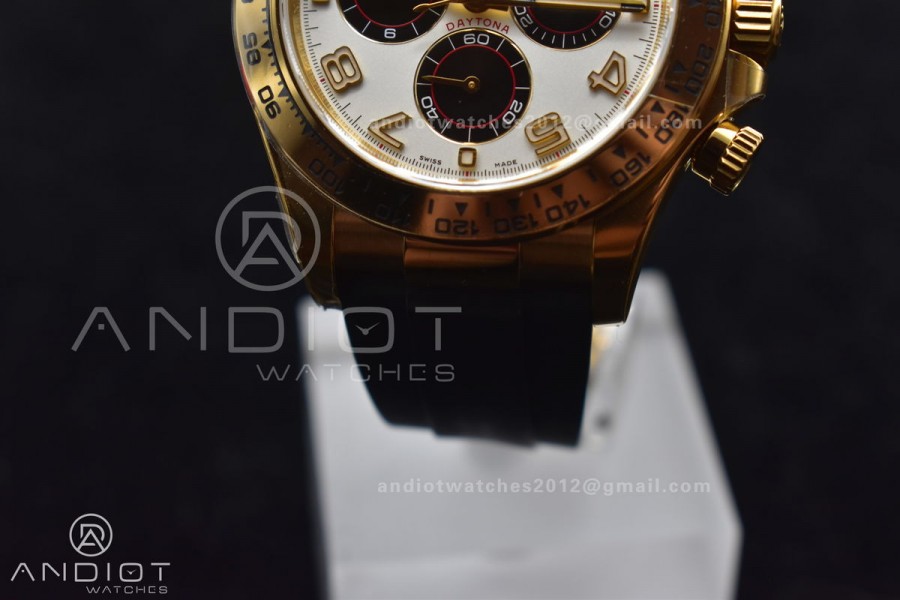 Daytona 116519 Clean 1:1 Best Edition 904L SS Case Gold/Black Dial On Rubber Strap SA4130 V2