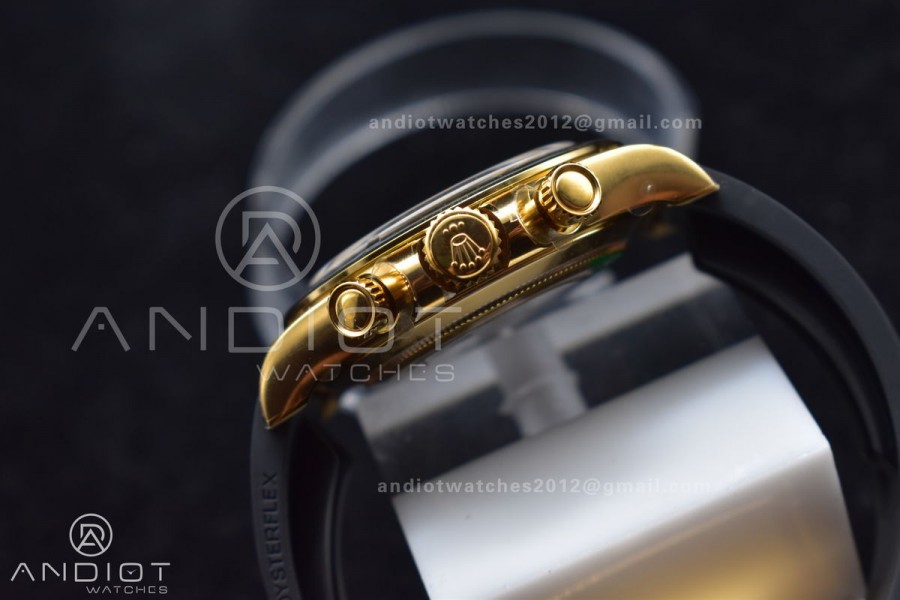 Daytona 116519 Clean 1:1 Best Edition 904L SS Case Gold/Black Dial On Rubber Strap SA4130 V2