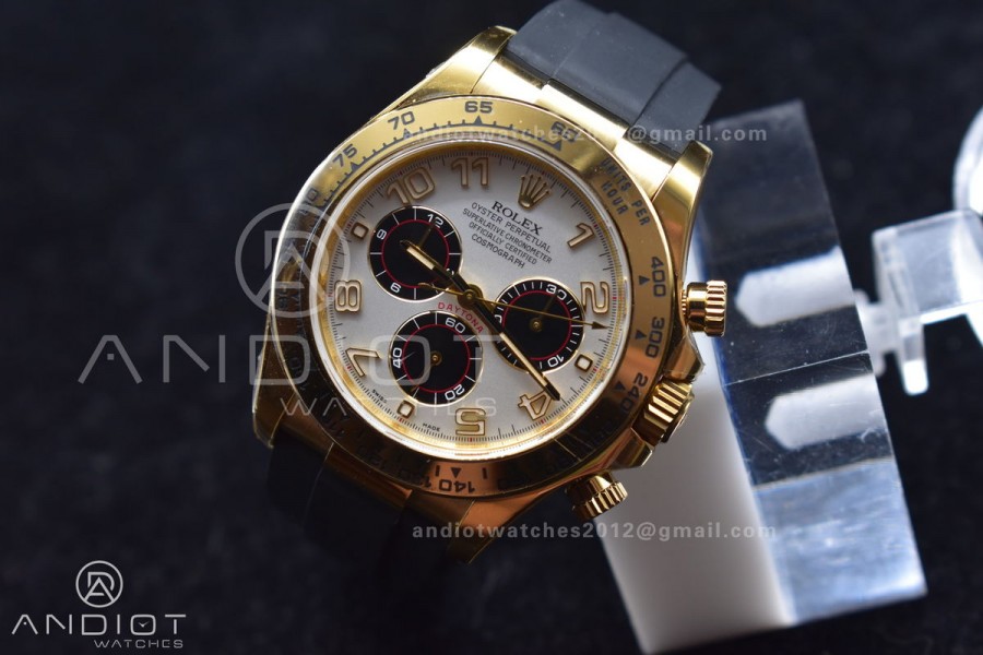 Daytona 116519 Clean 1:1 Best Edition 904L SS Case Gold/Black Dial On Rubber Strap SA4130 V2