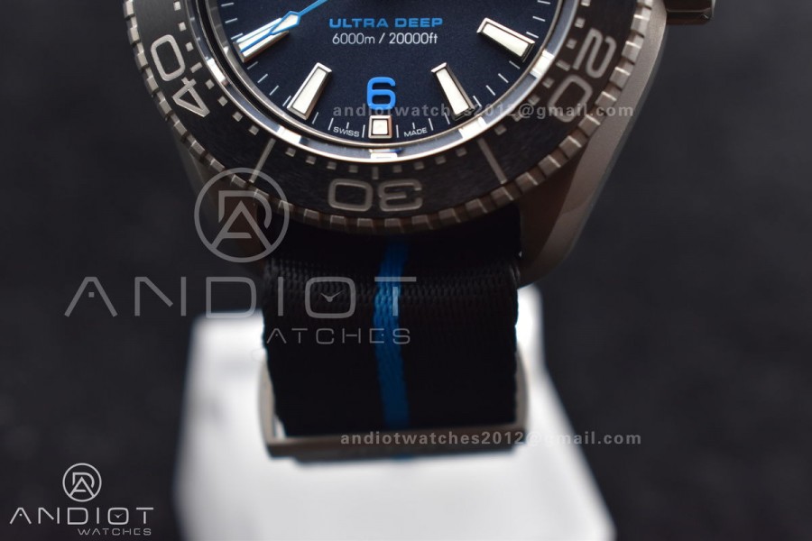Seamaster 6000M Ultra Deep SS SBF 1:1 Best Edition Black Dial on Black Nylon Strap A8912 Super Clone