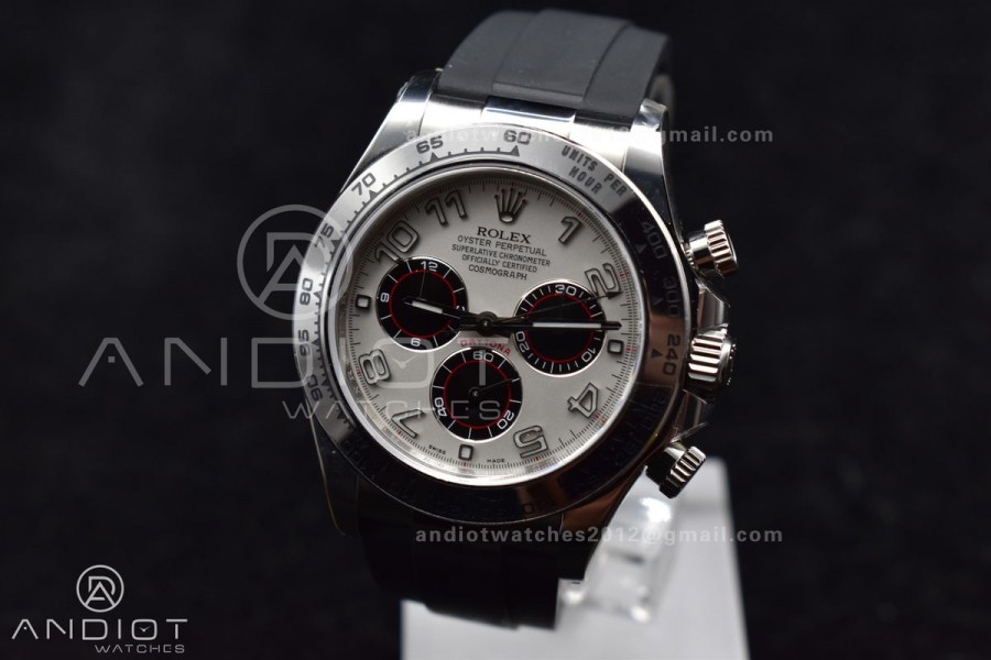 Daytona 116519 Clean 1:1 Best Edition 904L SS Case Silver/Black Dial on Rubber Strap SA4130 V2