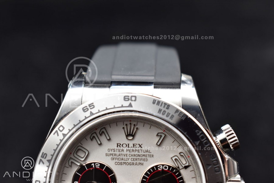 Daytona 116519 Clean 1:1 Best Edition 904L SS Case Silver/Black Dial on Rubber Strap SA4130 V2