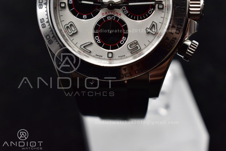 Daytona 116519 Clean 1:1 Best Edition 904L SS Case Silver/Black Dial on Rubber Strap SA4130 V2