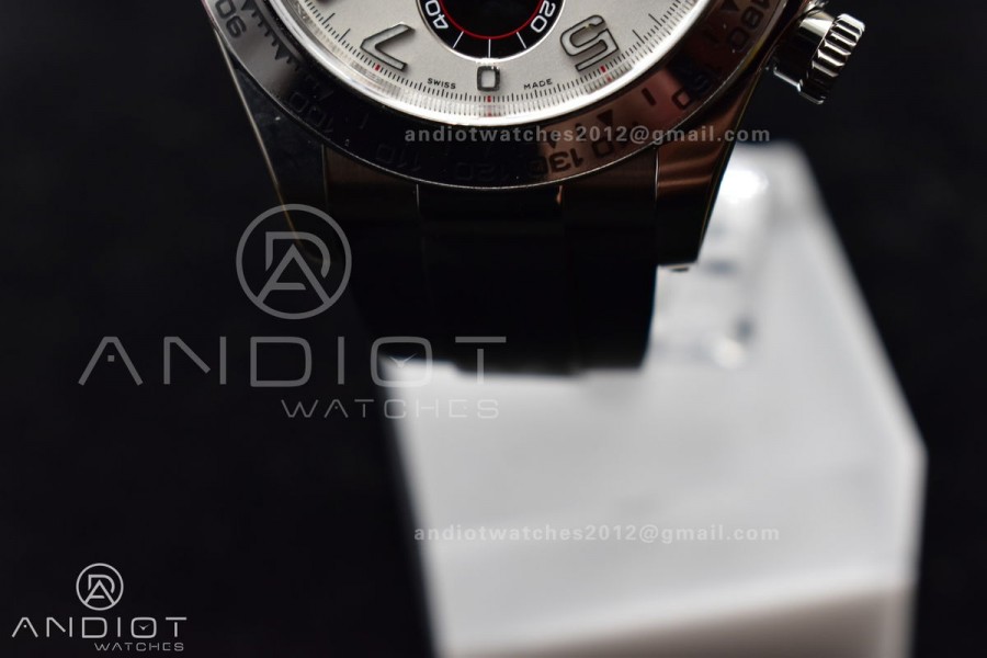Daytona 116519 Clean 1:1 Best Edition 904L SS Case Silver/Black Dial on Rubber Strap SA4130 V2