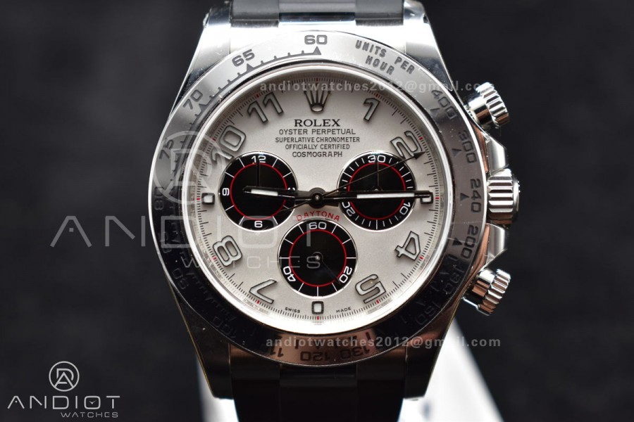 Daytona 116519 Clean 1:1 Best Edition 904L SS Case Silver/Black Dial on Rubber Strap SA4130 V2