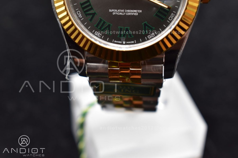 DateJust 41 SS/YG Fluted Bezel KING 1:1 Best Edition 904L Steel Gray Dial Green Roman on Jubilee Bracelet VR3235