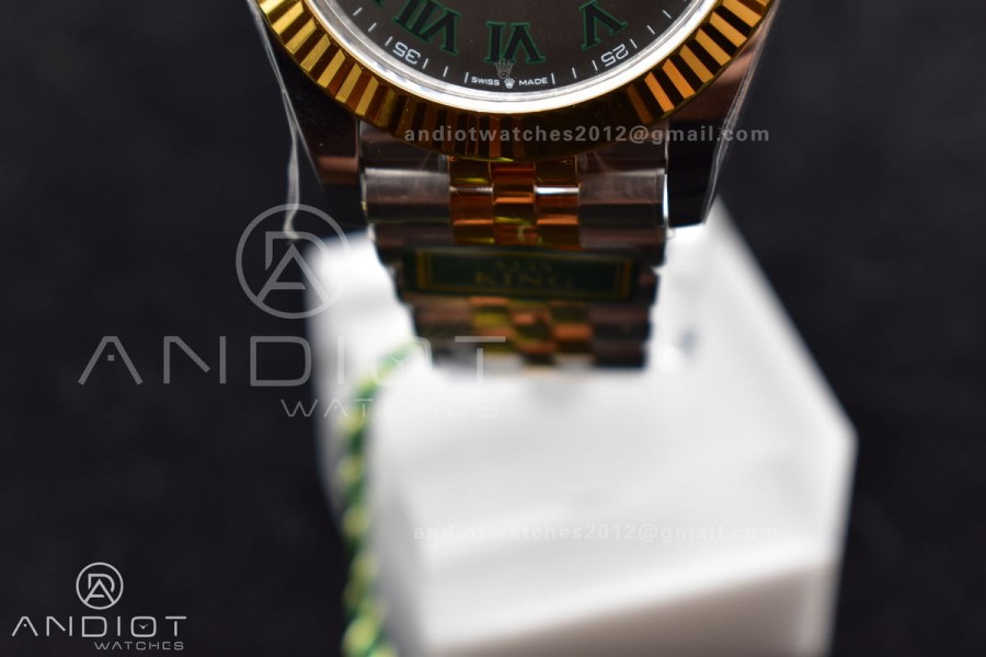 DateJust 41 SS/YG Fluted Bezel KING 1:1 Best Edition 904L Steel Gray Dial Green Roman on Jubilee Bracelet VR3235