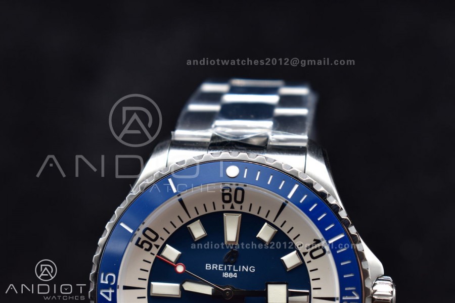 SuperOcean Automatic 44 TF 1:1 Best Edition Blue Ceramic Bezel Blue/White Dial on SS Bracelet A2824