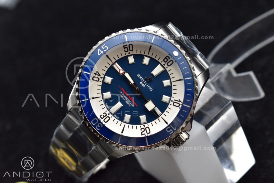 SuperOcean Automatic 44 TF 1:1 Best Edition Blue Ceramic Bezel Blue/White Dial on SS Bracelet A2824