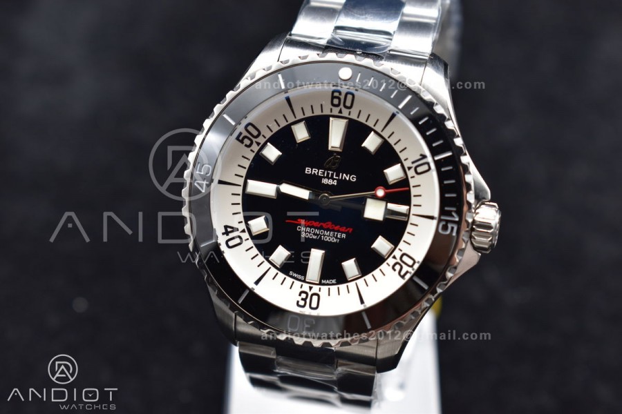 SuperOcean Automatic 44 TF 1:1 Best Edition Black/White Dial on SS Bracelet A2824