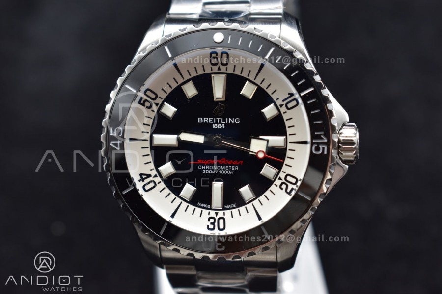 SuperOcean Automatic 44 TF 1:1 Best Edition Black/White Dial on SS Bracelet A2824