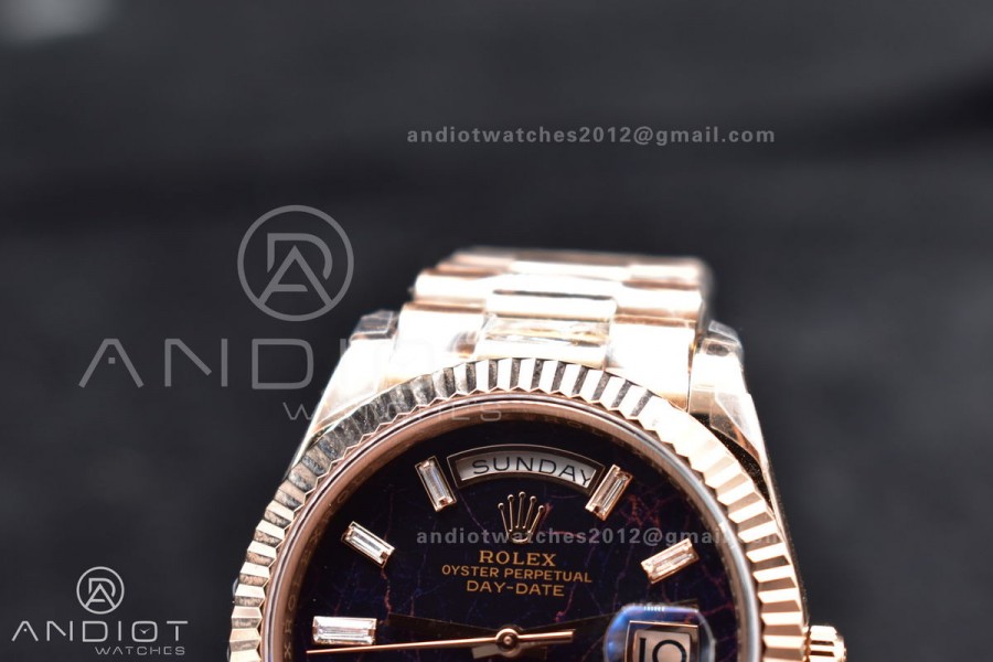 DayDate 40 RG TWF 316L Steel Meteorite Dial Crystal Markers on President Bracelet A2836 