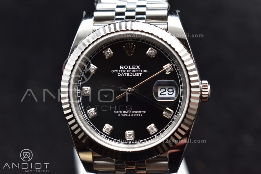 DateJust 41 SS 126334 Clean 1:1 Best Edition 904L Steel Black Diamonds Dial on Jubilee Bracelet VR3235