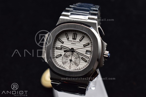 Nautilus Chrono Date 5980 SS/SS Wht/Stk PPF A7750 ...