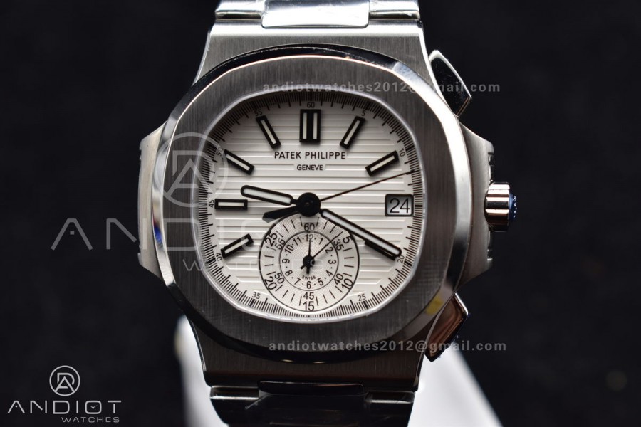Nautilus Chrono Date 5980 SS/SS Wht/Stk PPF A7750 Mod