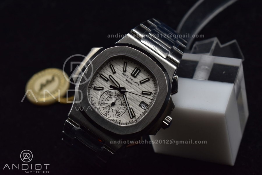 Nautilus Chrono Date 5980 SS/SS Wht/Stk PPF A7750 Mod