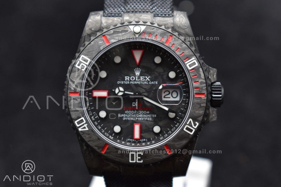 Submariner DIW Carbon VSF 1:1 Best Edition Black/Red Dial on Black Nylon Strap VS3135