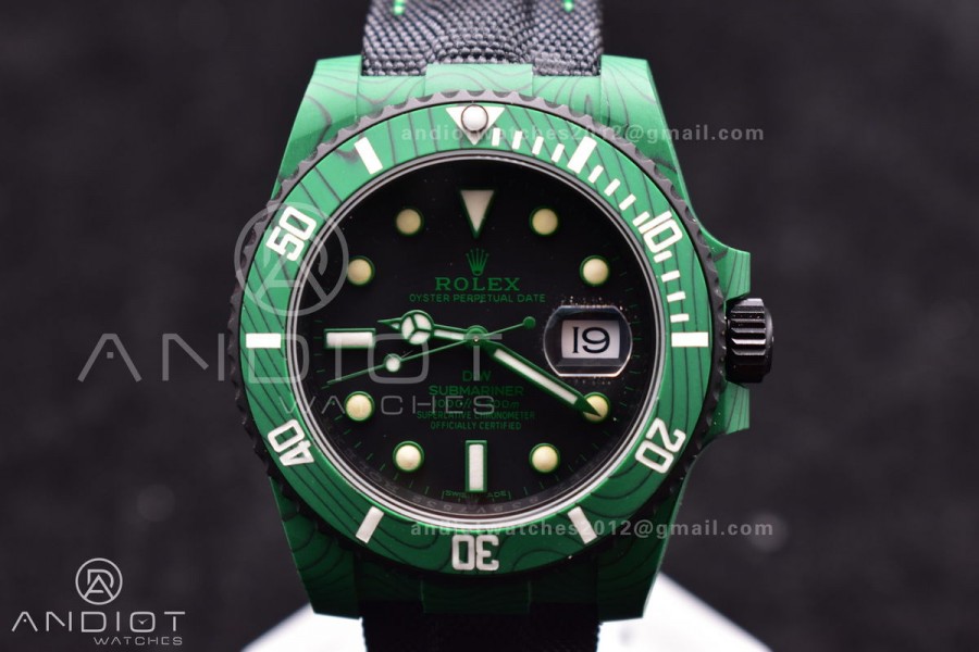 Submariner DIW Green Carbon VSF 1:1 Best Edition Black Dial on Black Nylon Strap VS3135