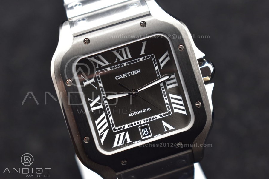 Santos de Cartier 40mm SS 3KF 1:1 Best Edition White Dial Black Bezel on SS Bracelet MIYOTA 9015