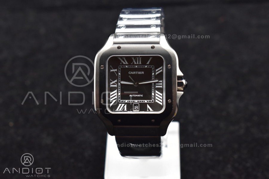 Santos de Cartier 40mm SS 3KF 1:1 Best Edition White Dial Black Bezel on SS Bracelet MIYOTA 9015