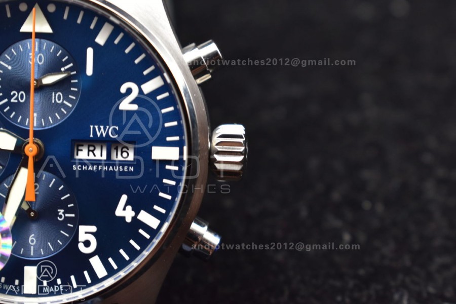 Pilot Chrono SS AZF 1:1 Best Edition Blue Dial Orange Hand on Blue Leather Strap A7750