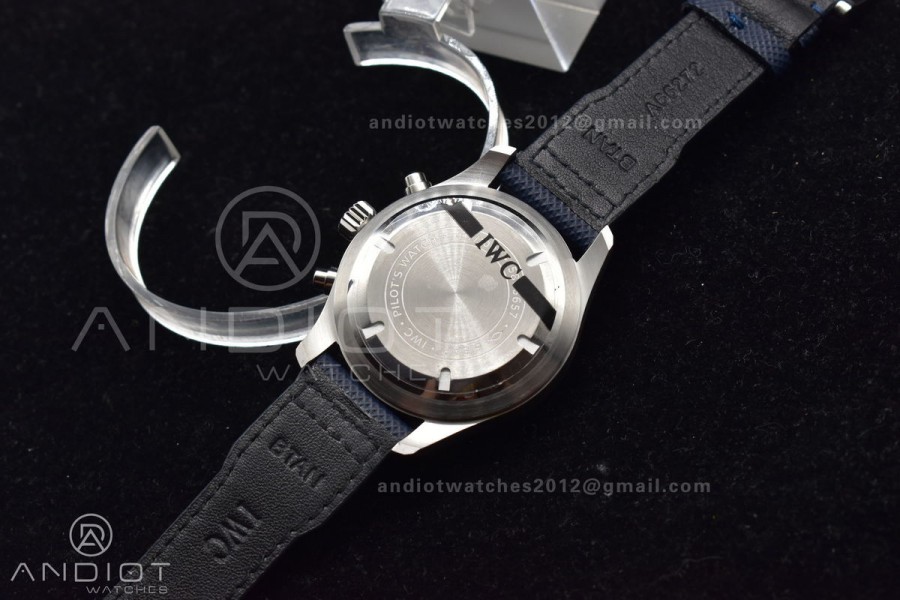 Pilot Chrono SS AZF 1:1 Best Edition Blue Dial Orange Hand on Blue Leather Strap A7750