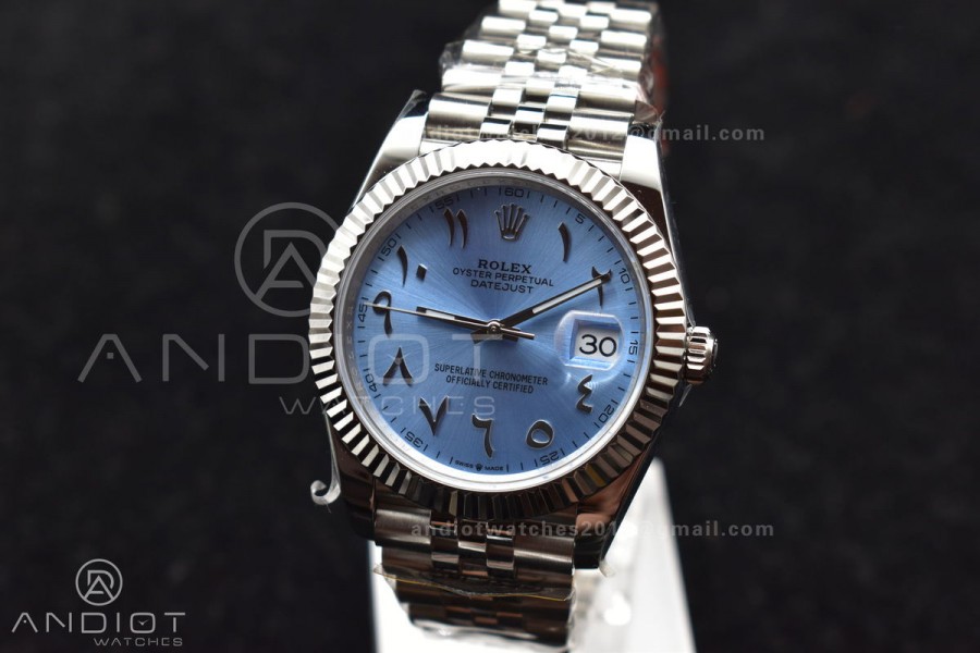 DateJust 41 126334 DIWF 1:1 Best Edition 904L Steel Ice Blue Dial Arabic Marker on Jubilee Bracelet SA3235