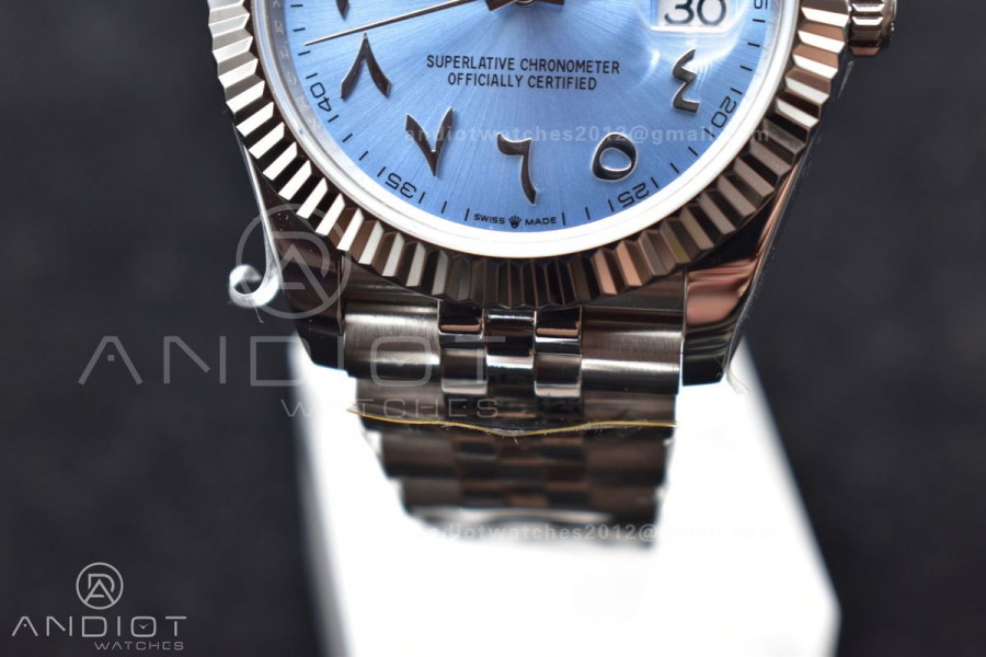DateJust 41 126334 DIWF 1:1 Best Edition 904L Steel Ice Blue Dial Arabic Marker on Jubilee Bracelet SA3235