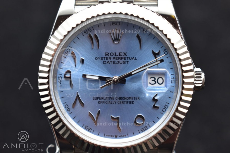 DateJust 41 126334 DIWF 1:1 Best Edition 904L Steel Ice Blue Dial Arabic Marker on Jubilee Bracelet SA3235