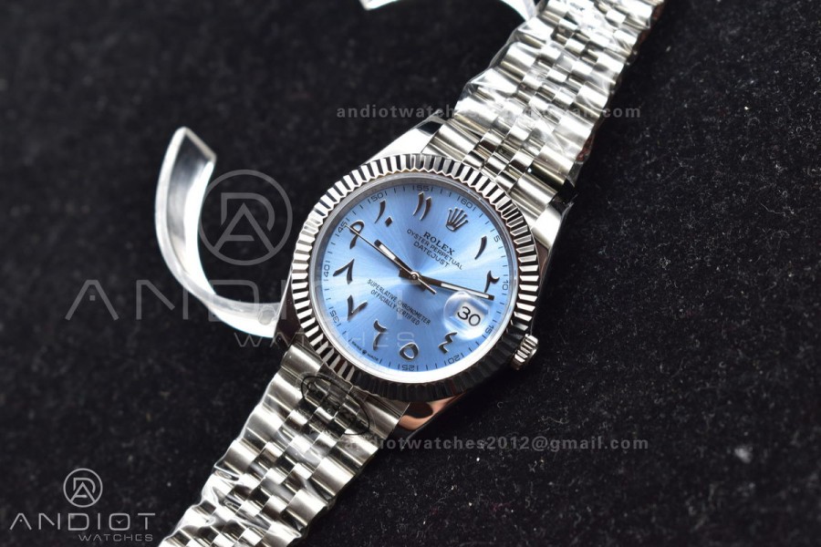 DateJust 41 126334 DIWF 1:1 Best Edition 904L Steel Ice Blue Dial Arabic Marker on Jubilee Bracelet SA3235