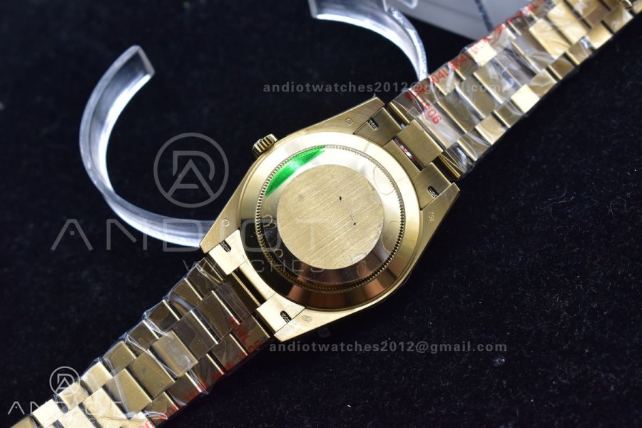 DayDate 40 YG GMF Plated 904L Steel Checked Dial Crystal Markers On President Bracelet A2836 V2