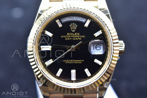 DayDate 40 YG GMF Plated 904L Steel Black Dial Cry...