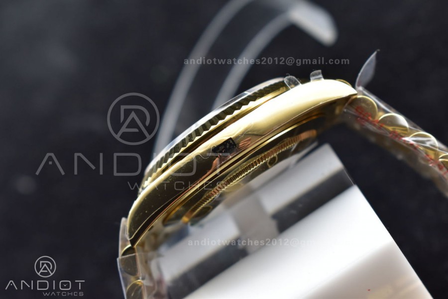 DayDate 40 YG GMF Plated 904L Steel Black Dial Crystal Markers On President Bracelet A2836 V2