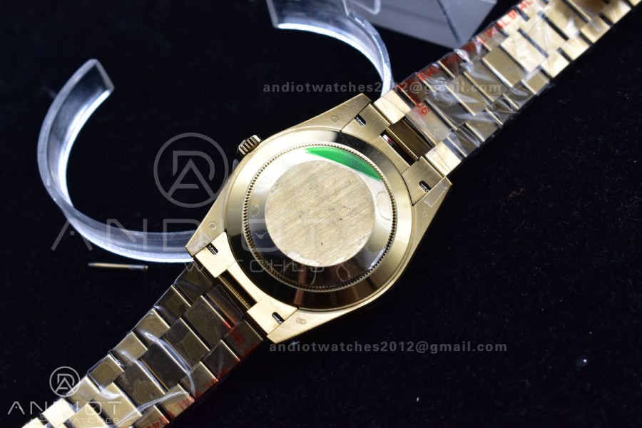 DayDate 40 YG GMF Plated 904L Steel Black Dial Crystal Markers On President Bracelet A2836 V2