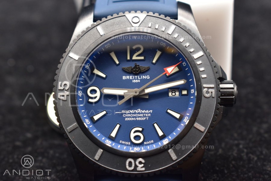 Superocean Automatic 44 TF 1:1 Best Edition Blue Dial Black Bezel On Black Rubber Strap A2824