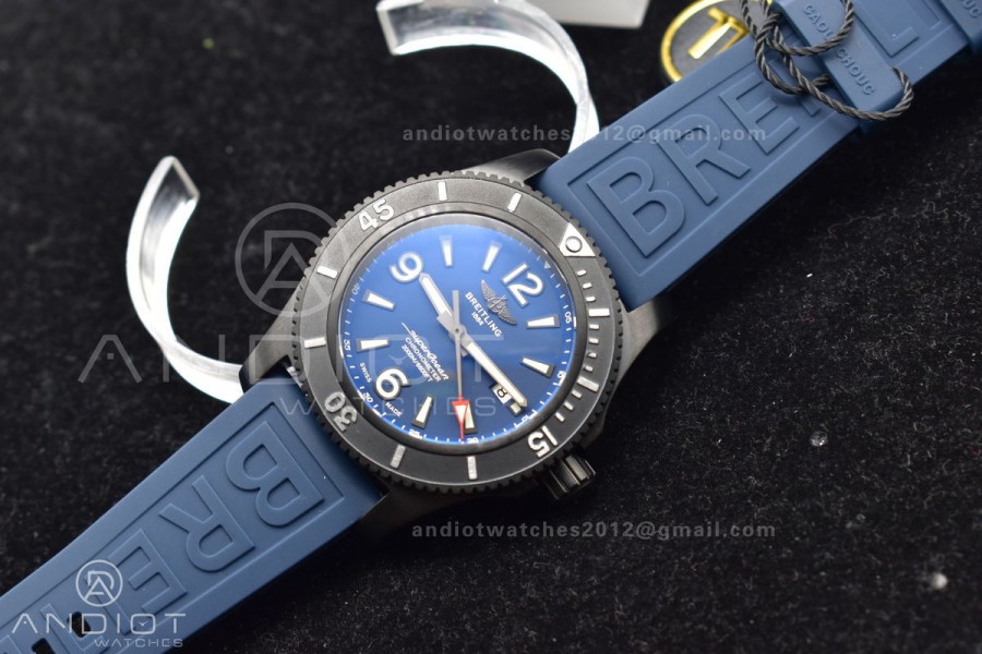 Superocean Automatic 44 TF 1:1 Best Edition Blue Dial Black Bezel On Black Rubber Strap A2824