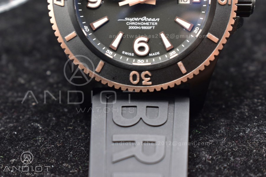 Superocean Automatic 44 TF 1:1 Best Edition Black Dial Black Bezel on Black Rubber Strap A2824