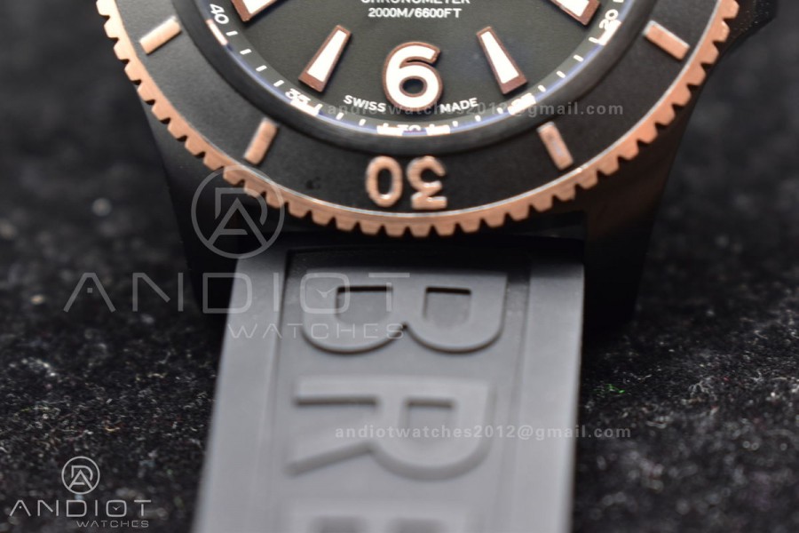 Superocean Automatic 44 TF 1:1 Best Edition Black Dial Black Bezel on Black Rubber Strap A2824