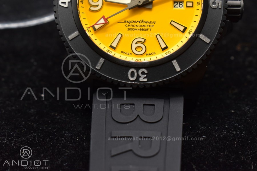 Superocean Automatic 44 TF 1:1 Best Edition Yellow Dial Black Bezel on Black Rubber Strap A2824