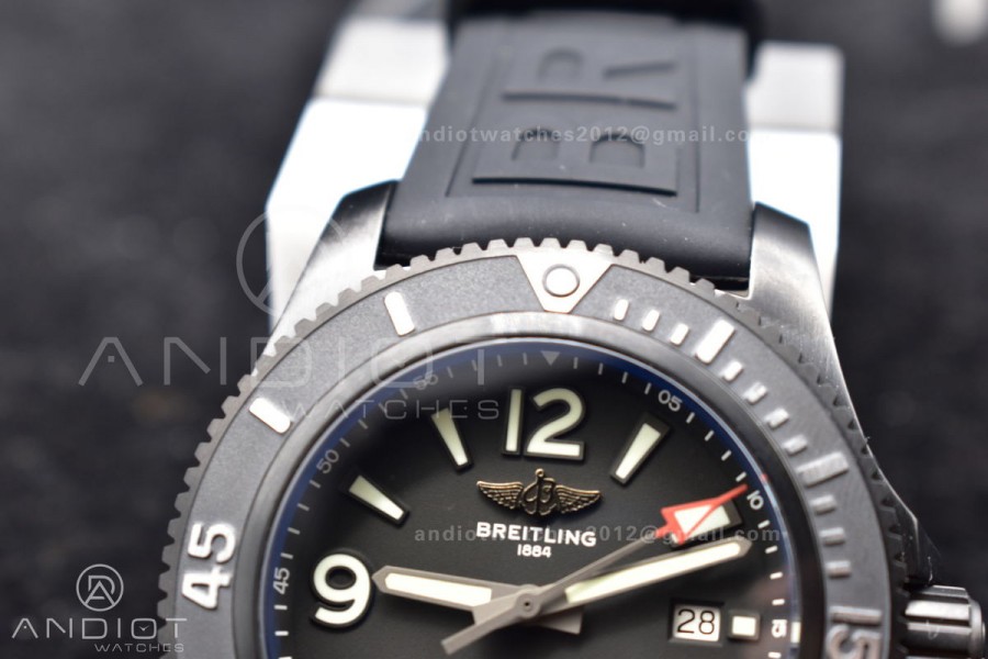 Superocean Automatic 44 TF 1:1 Best Edition Black Dial Black Bezel On Black Rubber Strap A2824